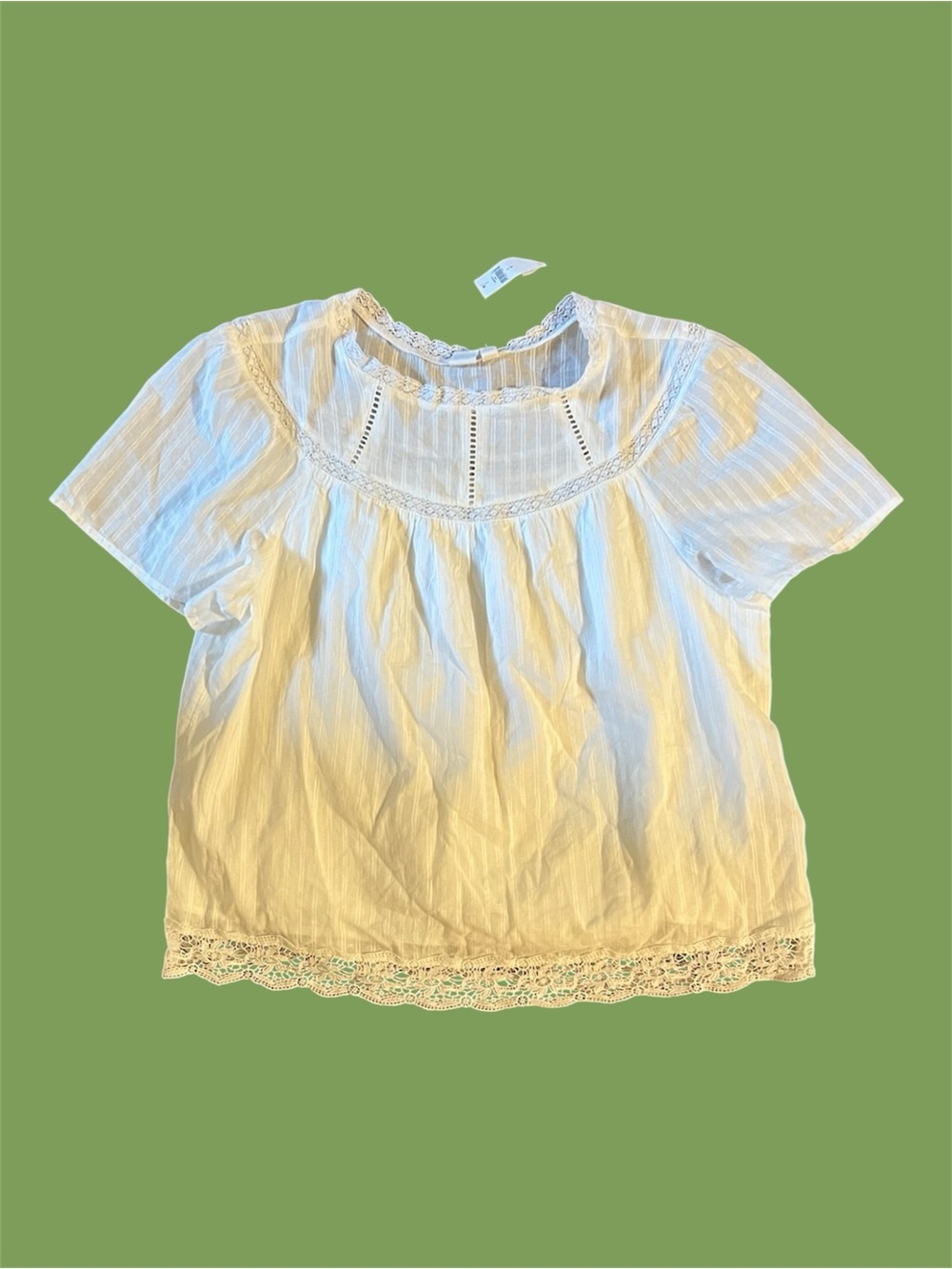 Gap White Lace-Trim Peasant Top boho NWT